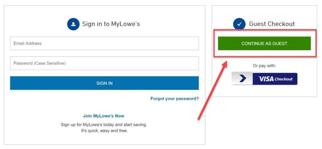 Lowe's guest sign-in example